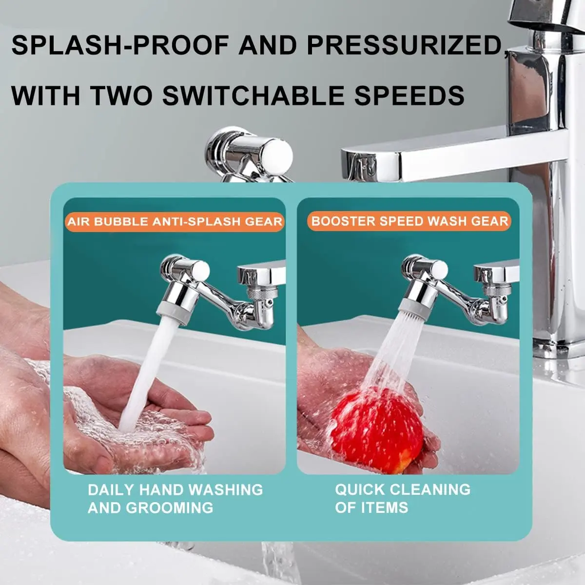 1080° Swivel Faucet Extender – Rotating Splash Filter Aerator With 2 Spray Modes, Universal Fit For Kitchen & Bathroom Faucets