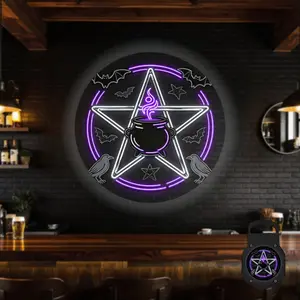 2D Flat, 1 pc, Neon Witch Cauldron & Pentagram Pattern, Portable LED Pattern Projector Light, USB Interface, 360° Rotation, Suitable for Halloween & Gothic Events, Ideal for Game Room & Bar, A Perfect Gift for Gothic Fans & Wiccan Enthusiasts