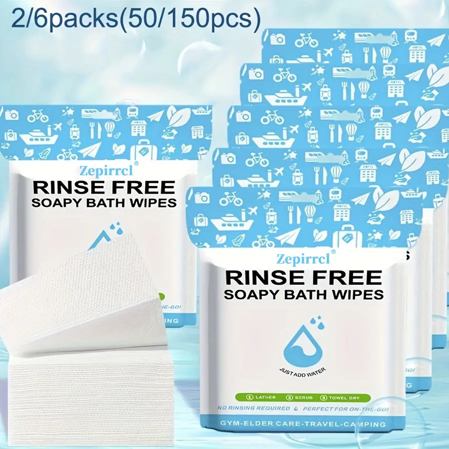 50/150pcs 30*30cm Disposable Rinse Free Bathing Wipes - 25 pieces per pack - All-in-1 Single Use Shower Wipes, Simply Dampen, Lather, and Dry Without Shampoo or Rinsing