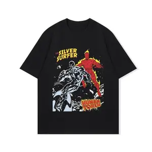 Aesthetic Cotton The Silver Surfer vs. Human Torch Graphic Tee Shirt - Unisex Essential Casual Wear Crewneck, Gift for Fans, Made in USA Sports Top