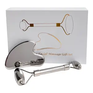 Serene & Co. Stainless Steel Gua Sha & Facial Roller Set-Sculpting, Lymphatic Drainage & Glow Facial Tool