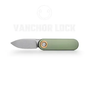 Vosteed Corgi V Knife 2.36" 14C28N Stonewash Blade, Green Aluminum Handle, Front Flipper & Wheeler Opener - Vanchor Lock, Compact EDC Folding Knife for Office & Travel A3702
