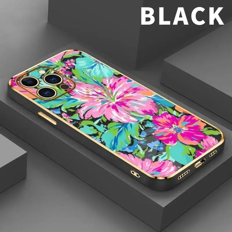 Darlingcase Electroplating Metallic Phone Case for iPhone 11-17 Pro Max, Air, Plus - Classic Square Floral Color Symphony Pattern, Non-Slip TPU Soft Shell, Shockproof Protection, Easy Installation, Scratch Resistance Phone Accessory