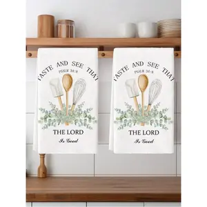 2Pcs Of Kitchen Tools Kitchen Towels New Home Gift Inspirational Absorbent Decorative Kitchen Towels Green Plants Kitchen Rags Decorative Hand Towels