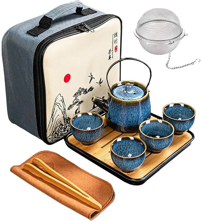Chinese/Japanese Tea Set, Tea Sets for Women/Adults,Gongfu/Porcelain Tea Set,Tea tray and Filter Included,Suitable for Picnic and tTravel