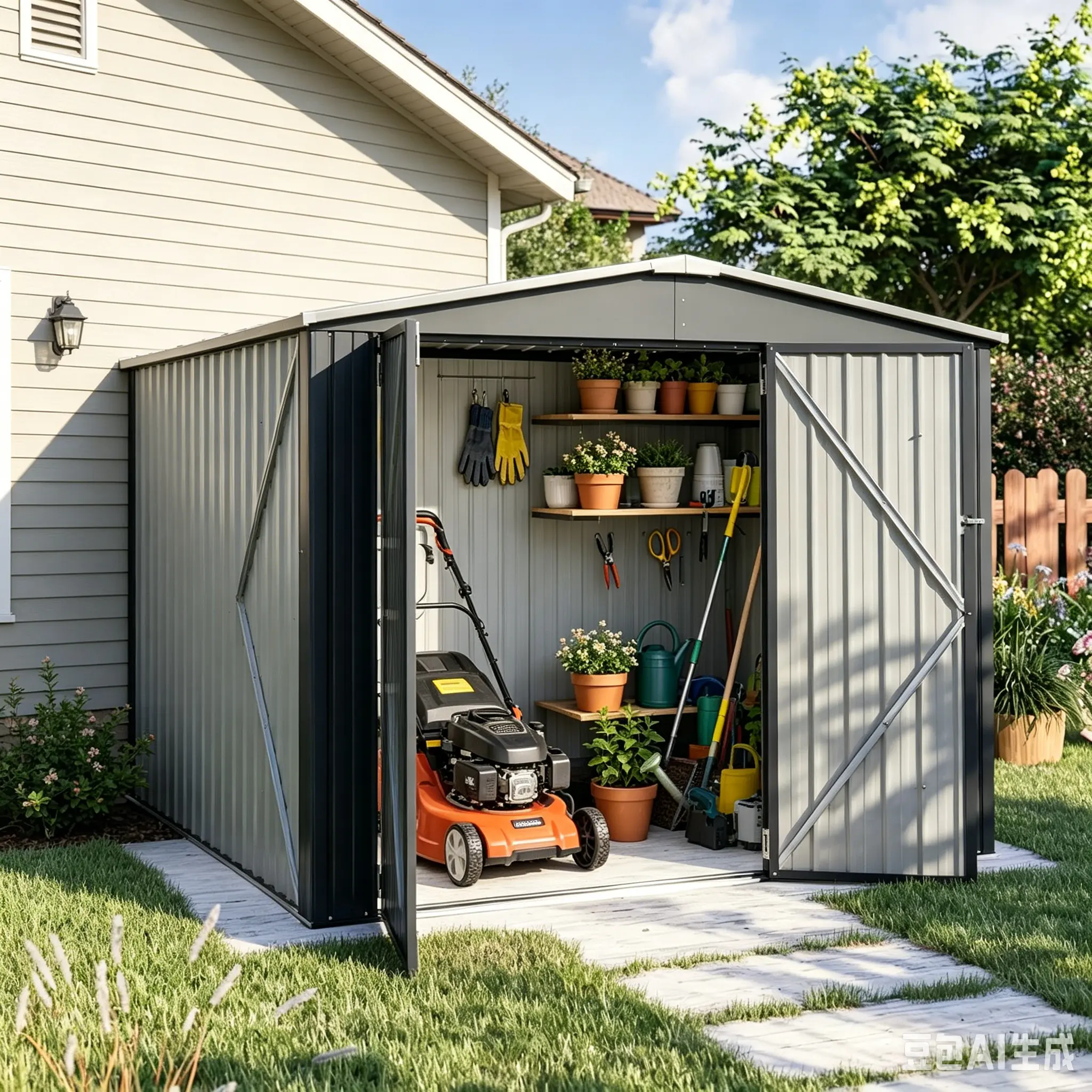 Aoxun Heavy-Duty Galvanized Steel Metal Building Shed (7.5x4ft/234x131x185cm) - Steel Backyard Outdoor Storage Shed, Smart Sloped Roof, Triple-Lockable Door, Spacious, Weatherproof, Assembly Required, 30-Day Guarantee for Bikes, Tools