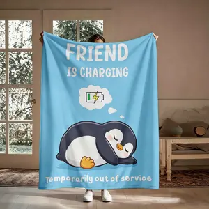 Social Battery Charging Flannel Blanket, Cute Sleeping Penguin Temporarily Out Of Service Pattern Soft Warm Throw, Cozy Nap Blanket for Sofa Couch Bed, Introvert Gift for Her Him Bestie, Birthday Christmas Holiday Gift