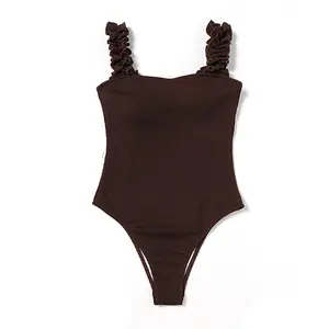 Women's Solid Color One-Piece Swimsuit - Chlorine-Resistant & Wrinkle-Free Fabric, Tummy Control Bathing Suit With Adjustable Straps & High Cut Legs, Comfortable Swimwear For Pool & Beach