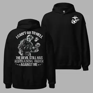 USMC Devil Dog Hoodie, Dark Military Humor Quote Design with Tactical Soldier Graphic