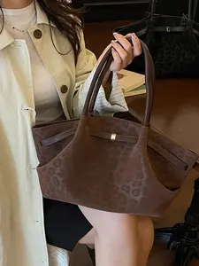 American Retro Casual PU Leopard Print Tote Bag, Handheld Shoulder Multi-Style Large Capacity Daily Commute Streetwear Women's Bag
