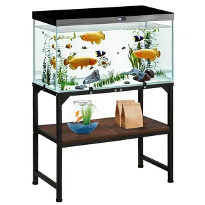 AHB 10-20 Gallon Fish Tank Stand Metal Aquarium Stand with Adjustable Non-Slip Foot Wooden Shelf Reinforced Stable Construction for Reptile Tanks Easy Assembly Home Office Use