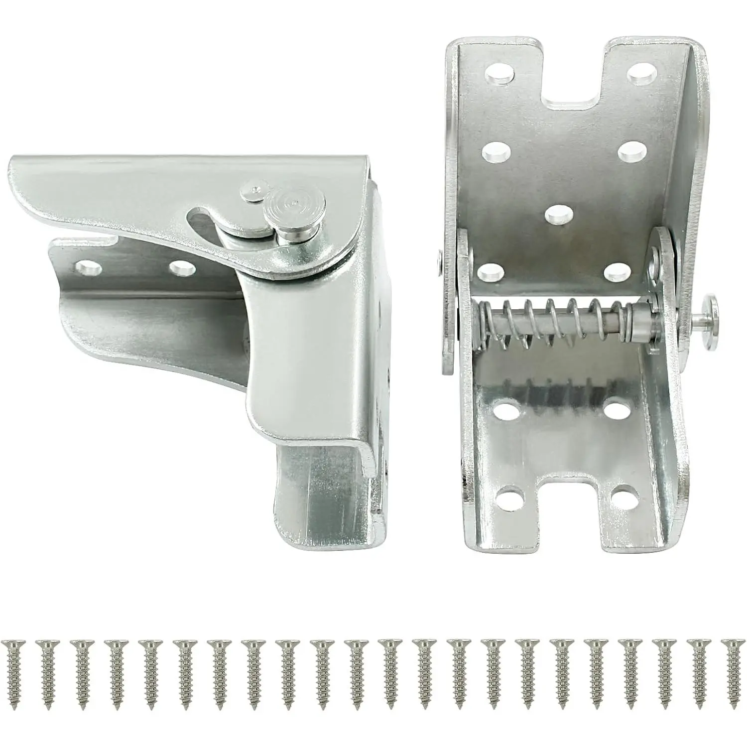 2pcs-Silver Zinc-Plated High-Strength Rustproof Self-Locking 90-Degree Folding Hinge Brackets, Heavy-Duty Angle Braces (2.4" x 1.8" x 2.6", 265lbs/120kg Load, M4 Screws) for Folding Tables, Dining Room Couch Legs, Workbench