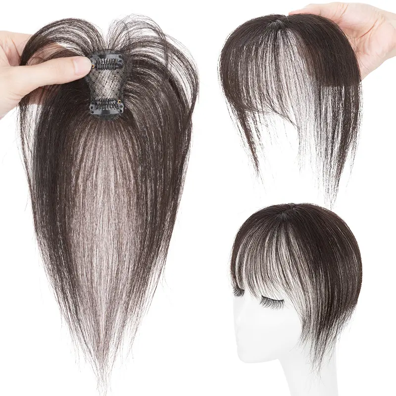 Clip In Air Bangs Human Hair 3D 360° Cover Topper With Bangs  display picture 2