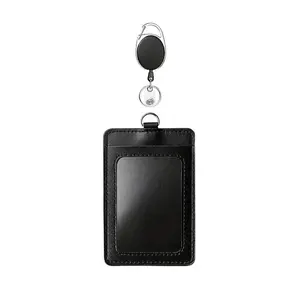 Leather ID Card Holder with Lanyard and Buckle, Vertical/horizontal Design, Durable Document Organizer for Work and Events