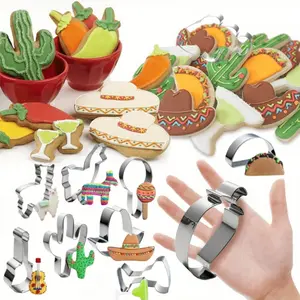 9 Pack Stainless Steel Cookie Cutter Set Donkey Pinata Cactus Sombrero Fondant Molds For Cookies Cakes Sandwiches Fruits Biscuit Cutter Molds Ideal for Birthday Parties Bakeries Home Baking Accessories