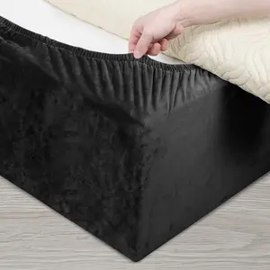 Velvet Bed Frame Cover, Bed Base Wrap Cover, Alternative to Bed Sheet Skirt Cover, Fully Elastic Around The Base of Your Bed, Easy to Install (Black, King Bed Width:78-83")