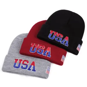 New Embroidery of the American Flag Winter Knitted Hat for men women Outdoor sports ski hat Adjustable Make America Great Again Cap Anime Backpack Set