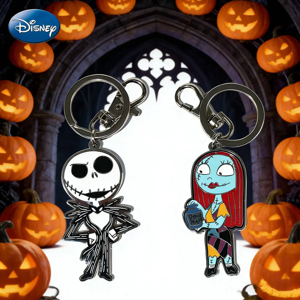 1PC The Nightmare Before Christmas Jack Sally Keychain Officially Licensed Gothic-Vibe Collectible Spooky Skeleton Anime Peripheral Backpack Decoration Car key Pendant Desk Ornament Durable Exquisite Enamel Alloy Gift