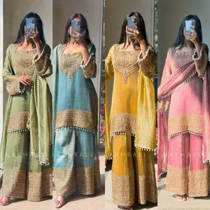 NEW DĚSIGNER PARTY WEAR TOP AND PLAZZO. WITH FANCY DUPPATA AND EMBROIDERY WORK