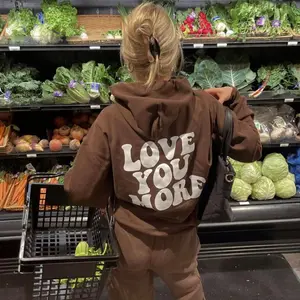 Love You More Hoodie Brown Printed Neutral