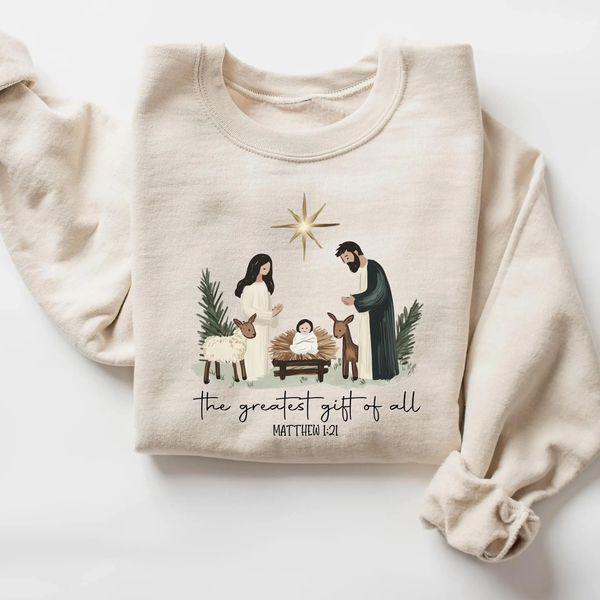 Greatest Gift Of All Sweatshirt, Christian Christmas Sweatshirt, Nativity Scene Sweater, Christmas Faith Jesus Nativity Shirt, Bible Verse