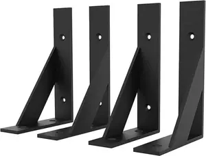 4-Piece Multi-Functional Shelf Bracket Set, Black Classic, Including Angled Support Brackets and Heavy-Duty L-Shaped Shelf Brackets