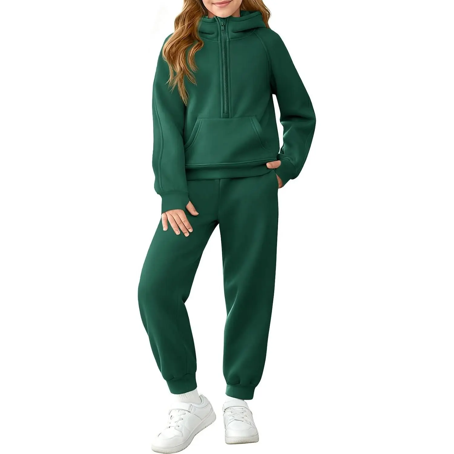 Girls 2 Piece Outfits Sweatsuit Kids Fleece Half Zip Hoodies Sweatshirt and Sweatpants Set with Pockets