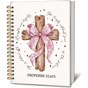 Women's Bible Journaling Notebook, Proverbs 31 Christian Gift for Women, Playful Pink Bow Christian Spiral Notebook, Bible Study Journaling Supplies, 5.5 x 8.3 inches