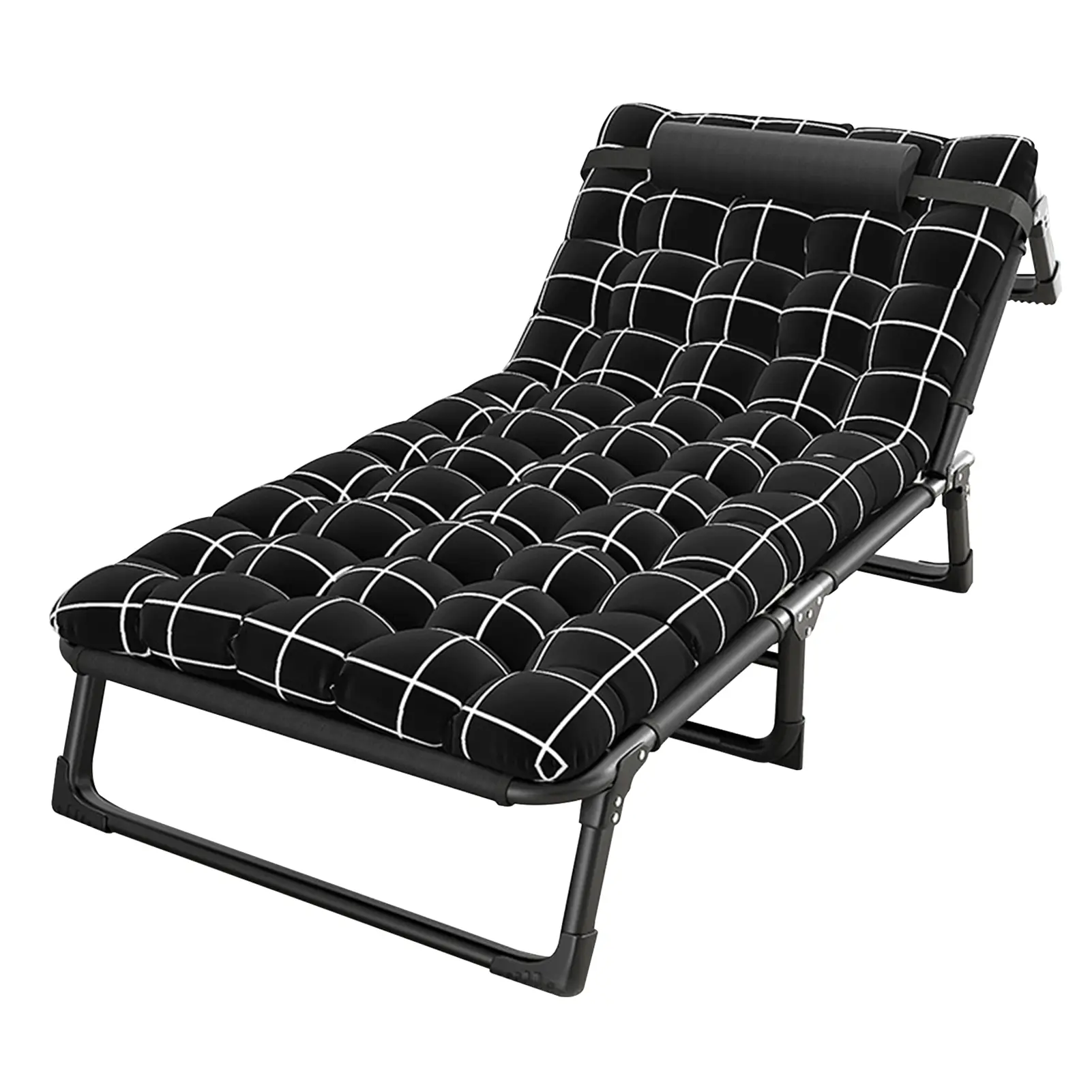 Folding Tanning Chair - 4-Position Adjustable Reclining Camping Cot with Pillow, Foam-Padded Seat, Steel Frame, Recline Lock, Compact Heavy-Duty Lightweight Lounger for Outdoor Camping, Hiking