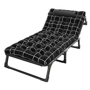 Camping Cot, Adjustable 4-Position Adults Reclining Folding Chaise with Pillow, Outdoor Lounge Chair Sleeping Cot Bed, Perfect for Office Pool Beach Patio