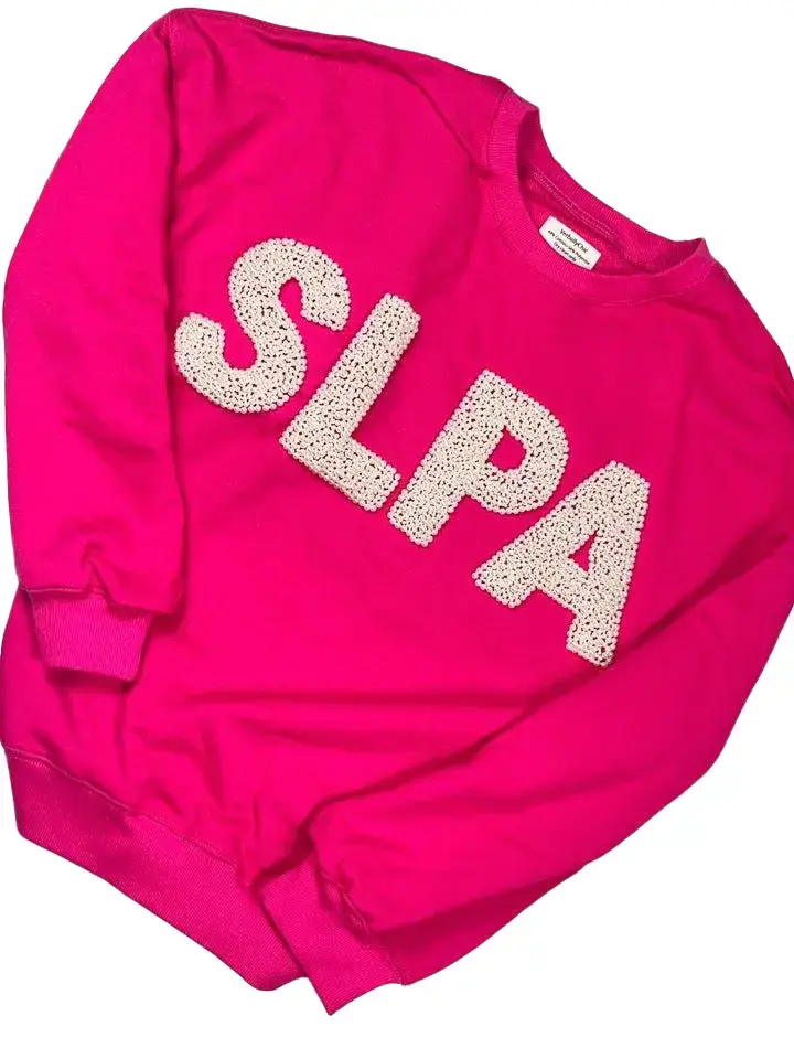 Pearl Embellished Fuchsia SLPA Sweatshirt for Speech Language Pathology Assistants Comfy Bold Chic Look