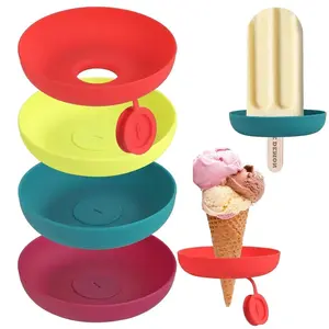 4-Pack Ice Cream Popsicle Drip Trays, Silicone Stain-Resistant, Reusable, Summer Essential, Frozen Dessert Accessories, Set of 4
