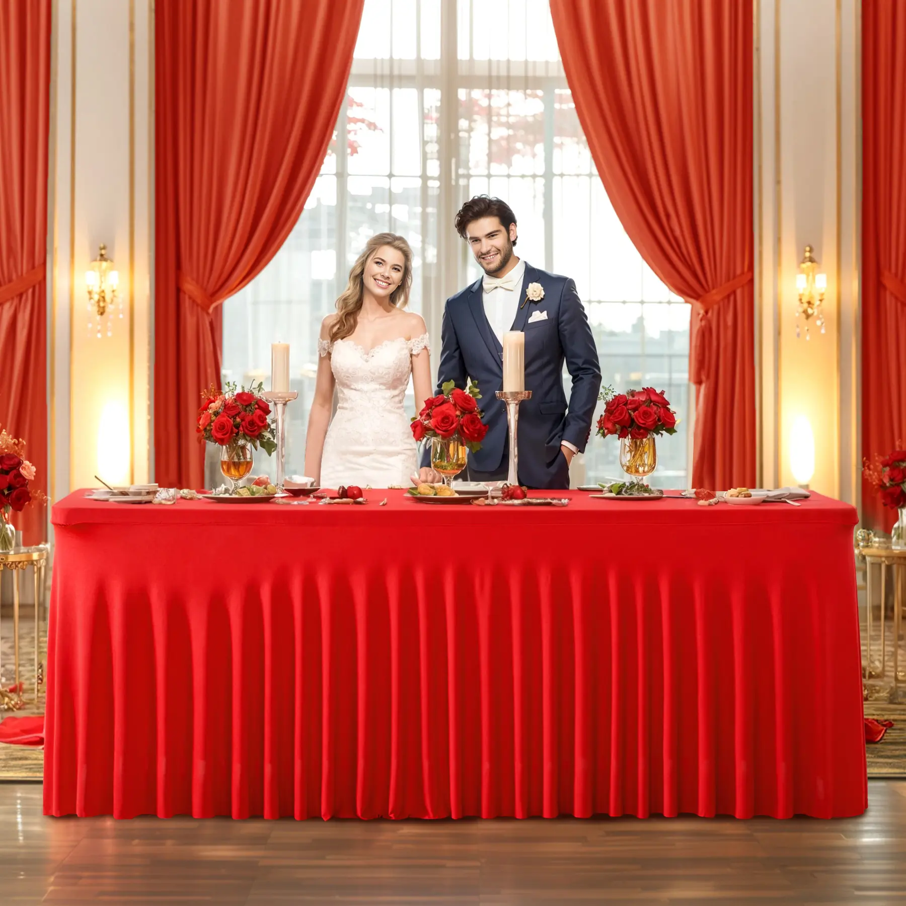 Stretchy Classic White Spandex Fitted Tablecloth with Ruffle Wow Effect - Wrinkle-Free, Multi-Size Stretch Cover for 6FT Rectangle Tables, Ideal for Wedding & Holiday Decor (Spring Glow Up Collection), Summer Sale, Mid Year Sale, Deals For You Day