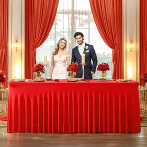 White Spandex Fitted Tablecloth for 6FT Rectangle Tables Wrinkle-Free Stretch Table Cover for Mother’s Day Holiday Parties New Year Events