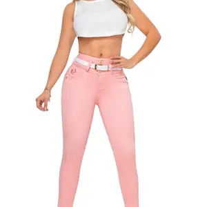 Jean Colombiano Tiro Alto with Abdomen Control in Pink Color for Women's Fashion