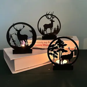 Deer Design Candle Holder, 1 Count/3 Counts Metal Candle Holder, Desktop Candle Holder for Home Decor, Bedroom Decor, without Candle, Halloween