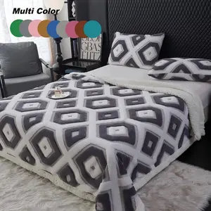 Geometric Pattern Double Layer Fleece Blanket, Soft Warm Autumn Winter Throw, Air Conditioning Room Blanket, Thick Warm Blanket, Home Office Travel Use, Soft Cozy Blanket