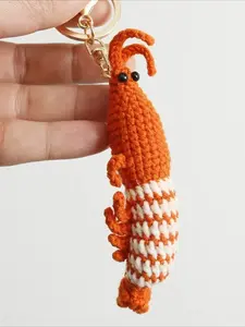 1 PC Cute Shrimp Charm Keychains Cartoon Mini Hand Knitted Car Keyring Lovely Backpack Handbag Pendant Couple Keyholder Keychain Trendy Cute Keychain Kawaii