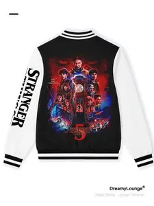 Stranger Things The Final Adventure Graphic, Varsity Jacket, Long Sleeve, Fitted, Casual Warm and Breathable, Suitable for Outdoor or Home Wear, Loungewear Top