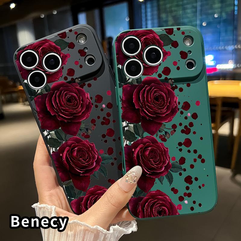 Straight Edge Phone Case for iPhone 17 15 16 14 Pro Max 13 12 11 XR XS Plus Air E Blooming Ruby Roses Pattern Drop Protection Shockproof Soft Liquid Silicone Smartphone Cover Straight Edge Phone Case for iPhone 17 15 16 14 Pro Max 13 12 11 XR XS Plus Air E Blooming Ruby Roses Pattern Drop Protection Shockproof Soft Liquid Silicone Smartphone Cover
