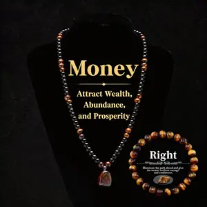 Money Attraction Necklace with Tiger Eye Pendant Healing Crystal Stone ，obsidian，Anniversary, Vacation &Theme Parties Jewelry Charms Abundance Crystal bracelet，Long Chain，Sweater chain，Ideal Gift Jewelry for Men and Women, Minimalist Layering Jewelry