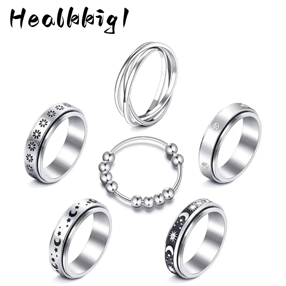 6pcs Ring Spinner Ring  Rings for Women 316L Stainless Steel Rings