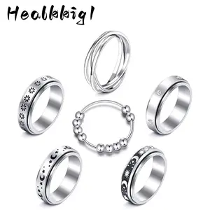 6pcs Ring Spinner Ring  Rings for Women 316L Stainless Steel Rings