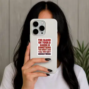 Epic The Musical Kiss-Cut Sticker — "The Blood On Your Hands Is Something You Won't Lose" Red Typographic Decal