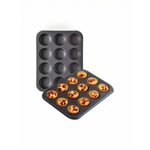 12-Cell Black Nonstick Muffin Tin Premium Cheesecake Baking Pan Durable Baking Supplies for Easy Release Baked Goods