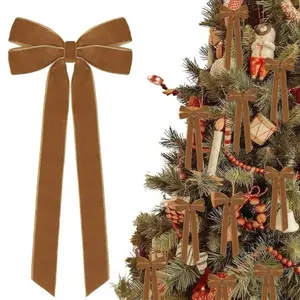 12 Vintage Velvet Ribbon Bows - Elegant Brown Christmas Tree Decorations, Durable Plastic Holiday Decorations, Suitable for Trees, Homes, Parties, Front Door Wreaths, Christmas Decorations, Best for Christmas, Ornaments Decor