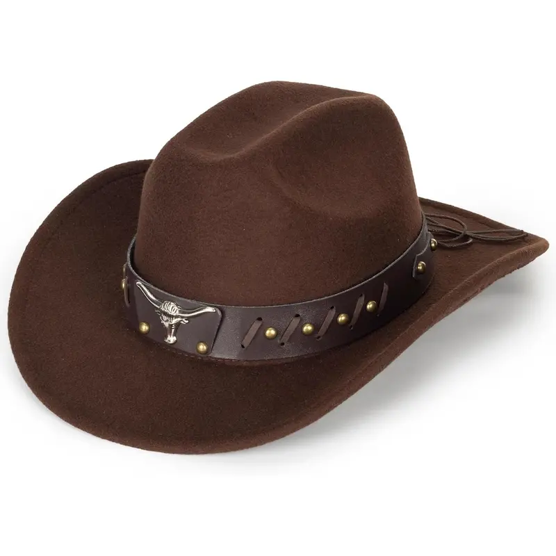 Western Felt Cowboy Cowgirl Hat - Wide Brim Panama Jazz Fedora Hat with Floral Engraved Buckle Belt Decoration 22.4" to 22.8"