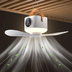 Portable USB Rechargeable Ceiling Fan, Remote Control, LED Light, Four Timers, Four Adjustable Wind Speeds, White - Compact, Suitable for Indoor/Outdoor Use, Great for Summer Camping Activities and Home Cooling