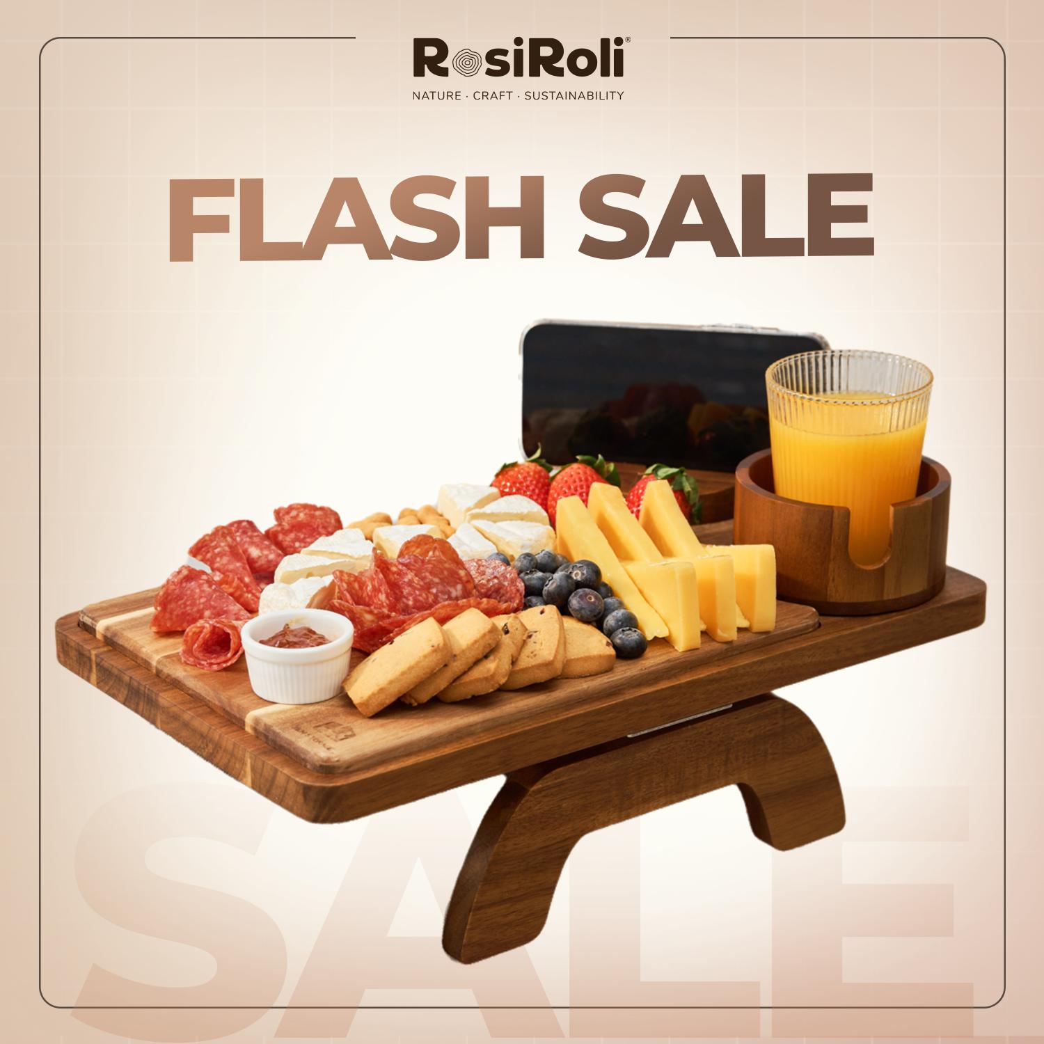 2-in-1 Sofa Arm Table Charcuterie Board Acacia Wood Tray Space-Saving for Home Office TV Snacks Gifts Anti-Slip & Scratc