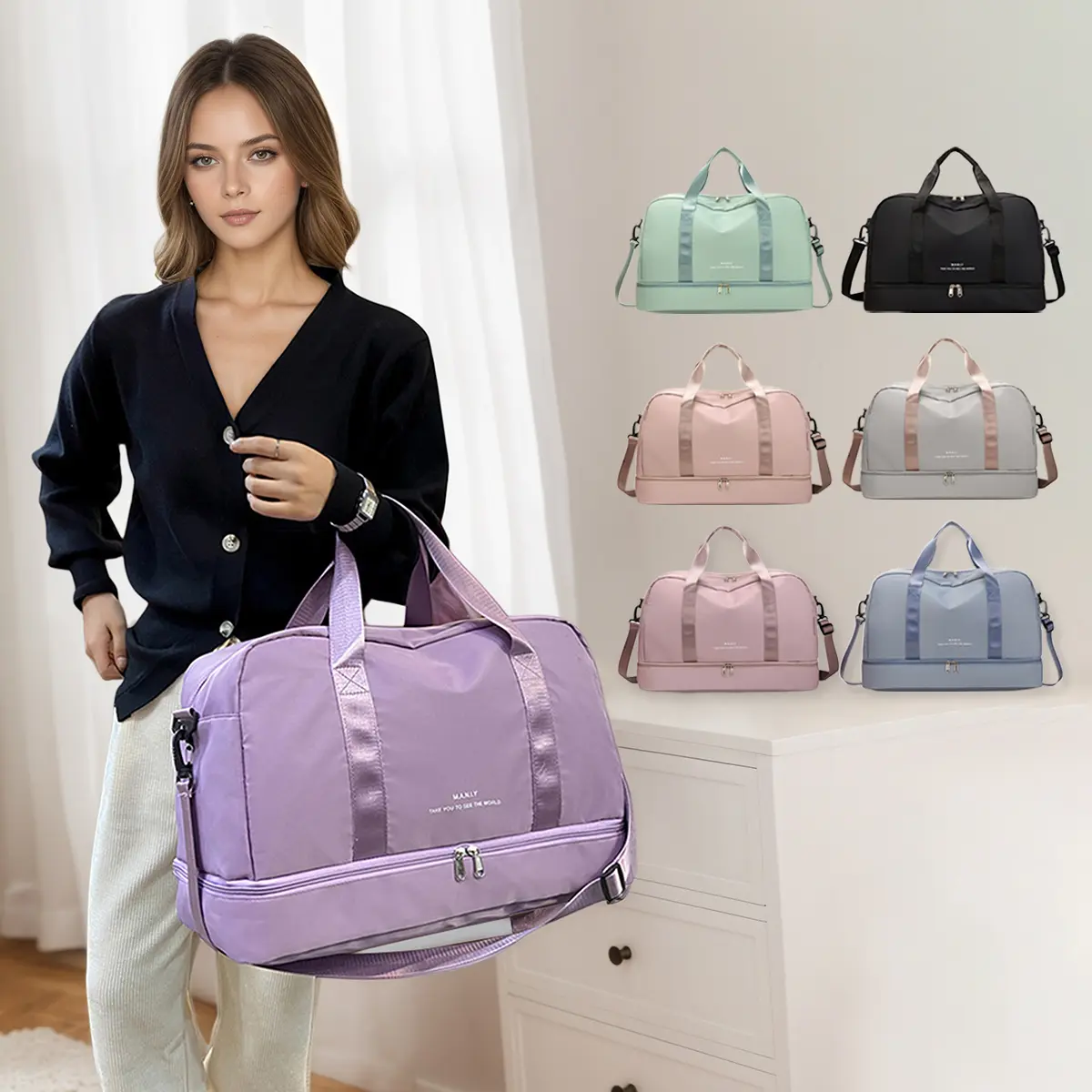 Sport Duffel for Women & Men, Large Convertible Tote & Crossbody Travel Luggage with Wet Pocket & Shoe Compartment, Multifunctional Carry-On for Gym, Sport Duffel Bag, Multifunctional Travel Duffels